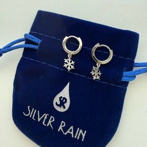 Sterling Silver Snowflake Dangle Huggie/Hoop Earrings